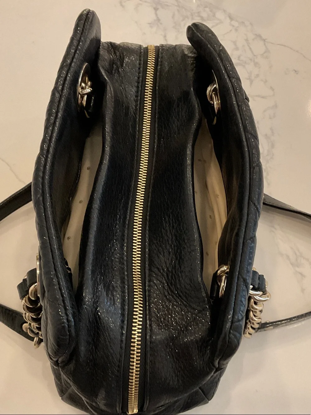kate spade Black Quilted Leather Shoulder Bag with Gold Chain Handles